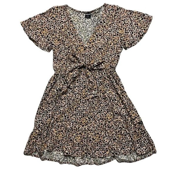 Hurley Dresses & Skirts - Hurley S leopard print tie front dress orange black